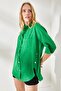 Women's Grass Green Side Button Detailed Oversize Woven Shirt GML-19001004 - 2