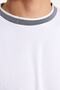 Basic Beyaz Relaxed/Rahat Kesim Triko Bant Dokulu Pike T-Shirt TMNSS23TS00079 - 5