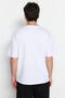Basic Beyaz Relaxed/Rahat Kesim Triko Bant Dokulu Pike T-Shirt TMNSS23TS00079 - 2