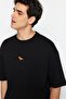 Siyah Oversize/Geniş Kesim Bisiklet Yaka Kısa Kol Dinozor İşlemeli T-Shirt TMNSS23TS00243 - 3