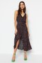 Black Floral Print V-neck Double-breasted Woven Dress TWOSS23EL01753
