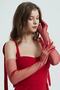 قفازات تول حمراء سادة - تصميم شفاف - 3