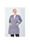 Women's Gray Buttoned Pocket Plus Size Mother's Long Combed Cotton Cardigan - 2