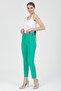 Women's Green Pocket Carrot Cut Belted Fabric Trousers
