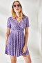 Women's Lilac Little Daisy Double Breasted Collar Flared Dress ELB-19001846 - 4