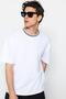 Basic Beyaz Relaxed/Rahat Kesim Triko Bant Dokulu Pike T-Shirt TMNSS23TS00079