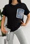 Women's Black New Season Pocket Denim Detailed Staple Bead Detailed Cotton T-Shirt