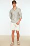 Haki Slim Fit Düğmeli Yaka İnce Çizgili Gömlek TMNSS20GO0092 - 8