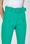 Women's Green Pocket Carrot Cut Belted Fabric Trousers - 6
