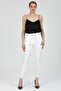 Women's Ecru Pocket Carrot Cut Belted Fabric Trousers