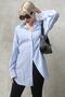 Blue Striped Oversize Women's Shirt Mg1688 - 4