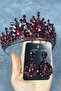 Burgundy Adela Shiny Stone Henna Bridal Crown and Drop Stone Earring Set – Magnet, Gift, Ornamental Accessory - 8