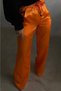 Women's High Waist Wide Leg Pocket Detailed Lace Up Satin Orange Trousers 9139 - 5
