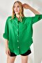 Women's Grass Green Side Button Detailed Oversize Woven Shirt GML-19001004 - 4