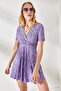 Women's Lilac Little Daisy Double Breasted Collar Flared Dress ELB-19001846 - 2