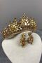 Honey Color Adela Shiny Stone Henna Bridal Crown and Thin Shuttle Earring Set – Magnet, Gift, Ornament a - 3