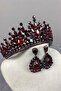 Burgundy Adela Shiny Stone Henna Bridal Crown and Drop Stone Earring Set – Magnet, Gift, Ornamental Accessory - 7