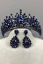 Navy Blue Adela Shiny Stone Henna Bridal Tiara and Drop Stone Earring Set – Magnet, Gift, Ornamental Accessories