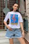 Women's White Crew Neck Front and Back Printed Oversize T-Shirt ALC-X9971 - 3