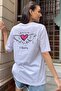 Women's White Crew Neck Front and Back Printed Oversize T-Shirt ALC-X9971 - 5