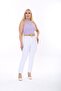 Full Lycra High Waist Plus Size White Linen Trousers - 4
