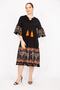Women's Black Plus Size Sleeve and Skirt Patterned Tassel Detailed Dress 65n35844 - 5