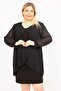 Women's Black Plus Size Chiffon Cloak Cuffs Stone Detailed Dress 65n35809 - 3