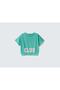 Girl's Mint Green Glittery Slogan Printed Crop T-shirt