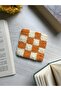 Orange Checkered Punch Embroidered Coaster - 6