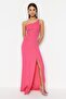 Fuchsia Bodycon Woven Woven Long Evening Dress Tprss23Ae00133