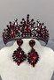Burgundy Adela Shiny Stone Henna Bridal Tiara and Earring Set with Shuttle – Wedding & Henna & Wedding, Stylish Design - 5