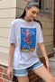 Women's White Crew Neck Front and Back Printed Oversize T-Shirt ALC-X9971 - 2