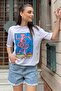Women's White Crew Neck Front and Back Printed Oversize T-Shirt ALC-X9971 - 4