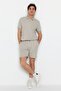 Stone Regular/Normal Cut Medium Length Textured Rubber Waistband Detailed Stitching Pique Shorts Tmnss23Sr00042 - 4