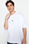 Beyaz Oversize/Geniş Kesim Kısa Kol Dinozor Nakışlı %100 Pamuklu T-Shirt TMNSS23TS00243 - 4