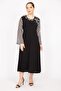 Women's Black Plus Size Sleeves Chiffon Collar Detailed Dress 65n35810