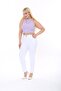 Full Lycra High Waist Plus Size White Linen Trousers - 6