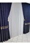 Panel Background Curtain Parliament Navy Blue Gold Striped Single Sash Closely Pleated Jacquard Modern80 X 260 - 5