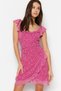 Fuchsia Floral Print Double Breasted Form Ruffle Mini Lined Chiffon Woven Dress TWOSS23EL01781 - 2