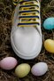 Yellow Navy Blue Colored Sports Shoe Laces Pair