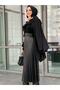 Women's Black Leather Look Pleated Skirt - 2