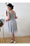 Women's Silver Gray Chiffon Short Evening Dress - 4