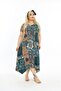 Plus Size Women's Relaxed Cut Patterned Short Sleeve Asymmetrical Viscose Combed Cotton Dress - 3