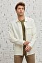 Men's Beige Comfort Fit Relaxed Cut Hidden Button Collar 100% Cotton Winter Shirt Jacket - 5