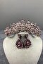Pink Ashley Beaded Henna Bridal Crown and Drop Stone Earring Set – Wedding & Henna & Wedding, Stylish Design - 5