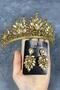 Honey Color Adela Shiny Stone Henna Bridal Crown and Thin Shuttle Earring Set – Magnet, Gift, Ornament a - 4