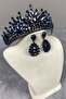 Navy Blue Adela Shiny Stone Henna Bridal Tiara and Drop Stone Earring Set – Magnet, Gift, Ornamental Accessories - 3