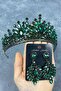 Green Adela Shiny Stone Henna Bridal Crown and Earring Set with Shuttle – Magnet, Gift, Ornamental Accessories - 4