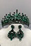 Green Adela Shiny Stone Henna Bridal Crown and Earring Set with Shuttle – Magnet, Gift, Ornamental Accessories - 5