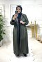 مقاس كبير من الساتيناي بطول كامل وأكمام مزدوجة مع ليوبارد من الداخل - كاكي